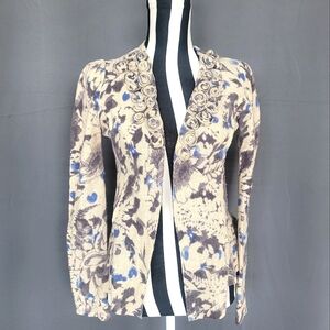 Anthropologie Tabitha Blue Floral Rose Cardigan Sweater